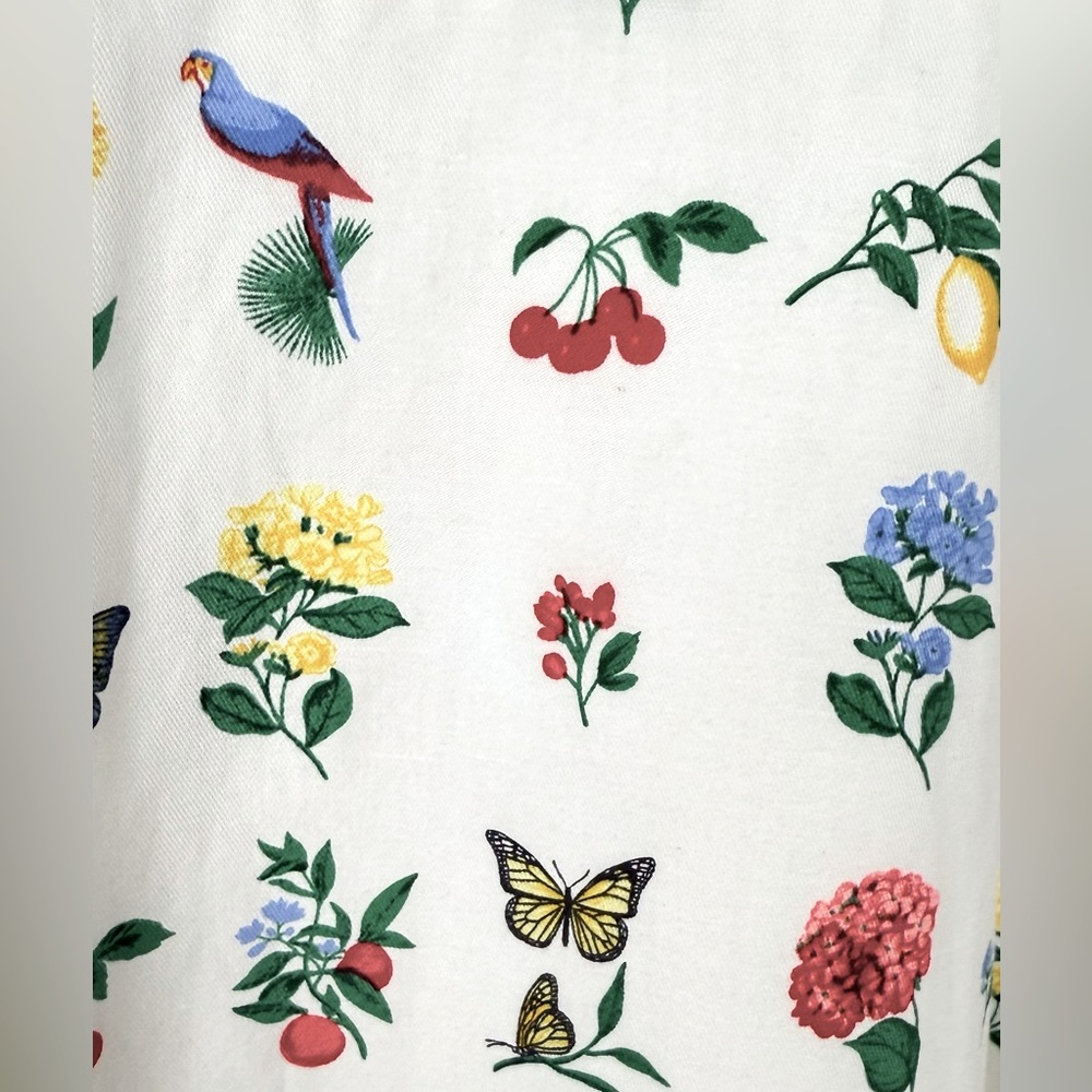 Ann Taylor Botanical Midi Flare Dress Parrots Butterflies Sun Dress Cottagecore - Picture 7 of 11